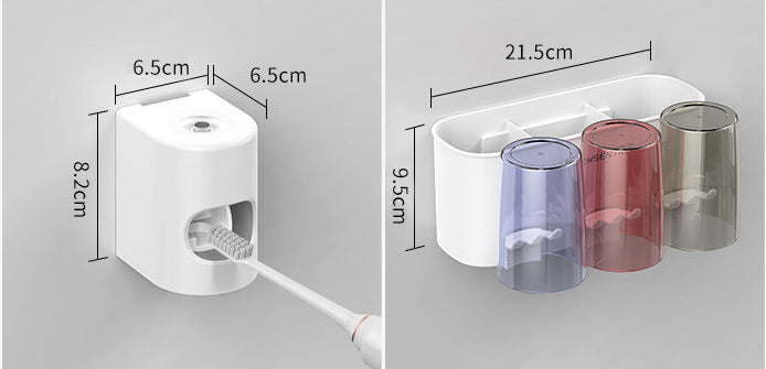 3-Cup Toothbrush Holder Rack and Automatic Toothpaste Dispenser Bathroom Organiser Set