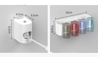 4-Cup Toothbrush Holder Rack and Automatic Toothpaste Dispenser Bathroom Organiser Set