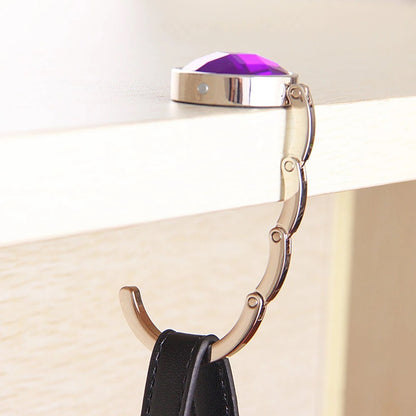 Crystal Purse Handbag Bag Hook Hanger Table Holder (Purple)