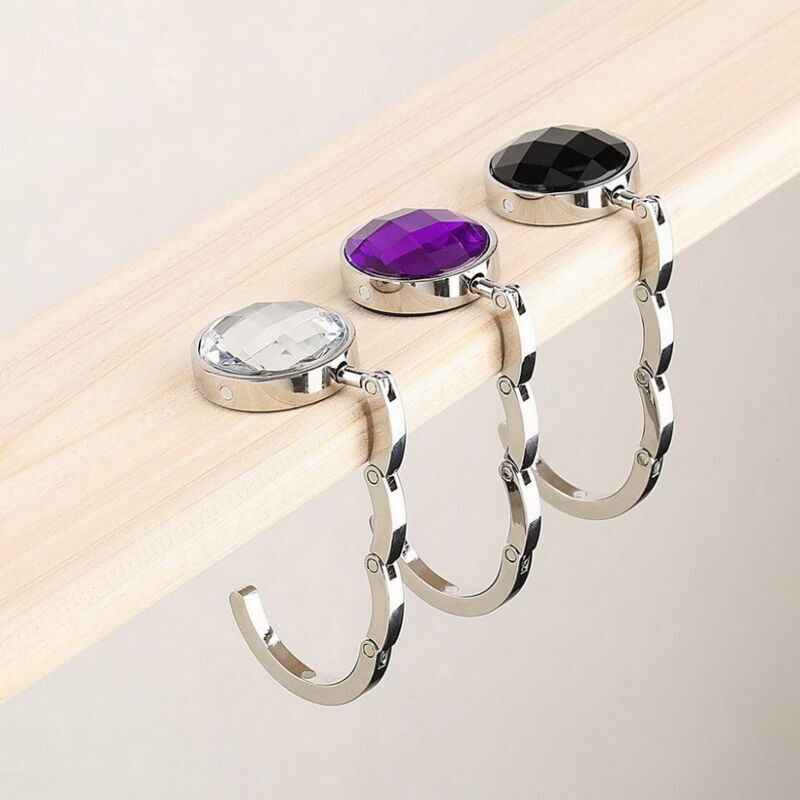 Crystal Purse Handbag Bag Hook Hanger Table Holder (Purple)