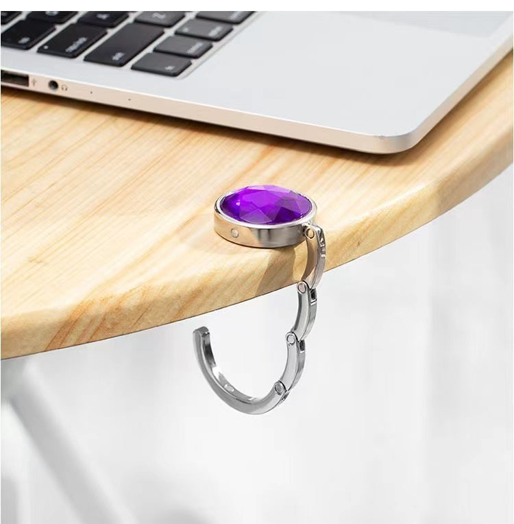 Crystal Purse Handbag Bag Hook Hanger Table Holder (Purple)