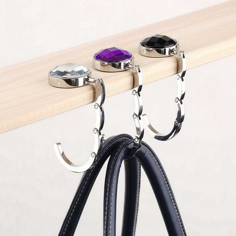 Crystal Purse Handbag Bag Hook Hanger Table Holder (Purple)