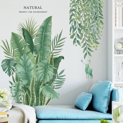 Tropical Leaves Green Plant Wall Stickers Decal DIY Decor Vinyl Self-Adhesive Mural Art Room Decoration