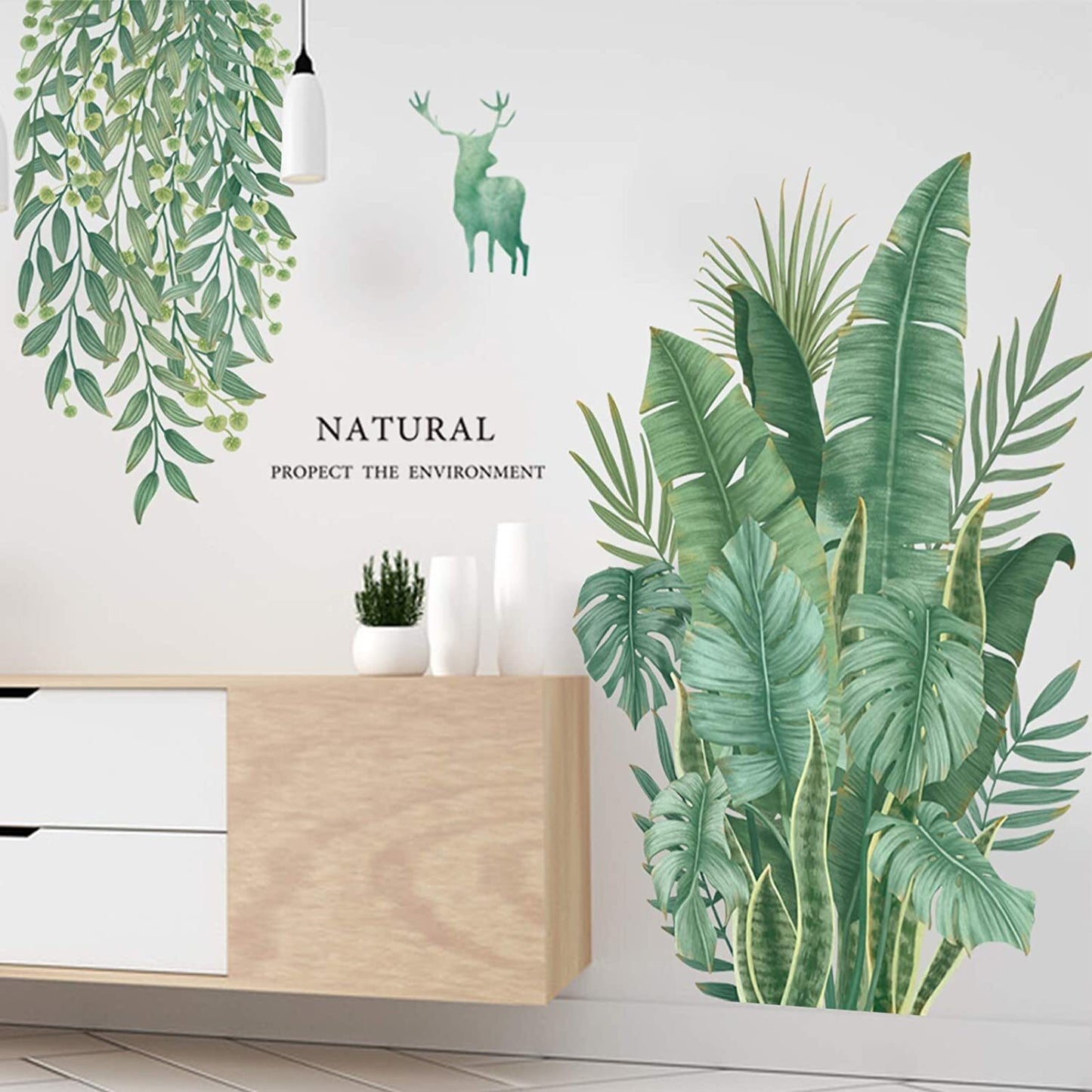 Tropical Leaves Green Plant Wall Stickers Decal DIY Decor Vinyl Self-Adhesive Mural Art Room Decoration