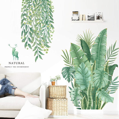 Tropical Leaves Green Plant Wall Stickers Decal DIY Decor Vinyl Self-Adhesive Mural Art Room Decoration