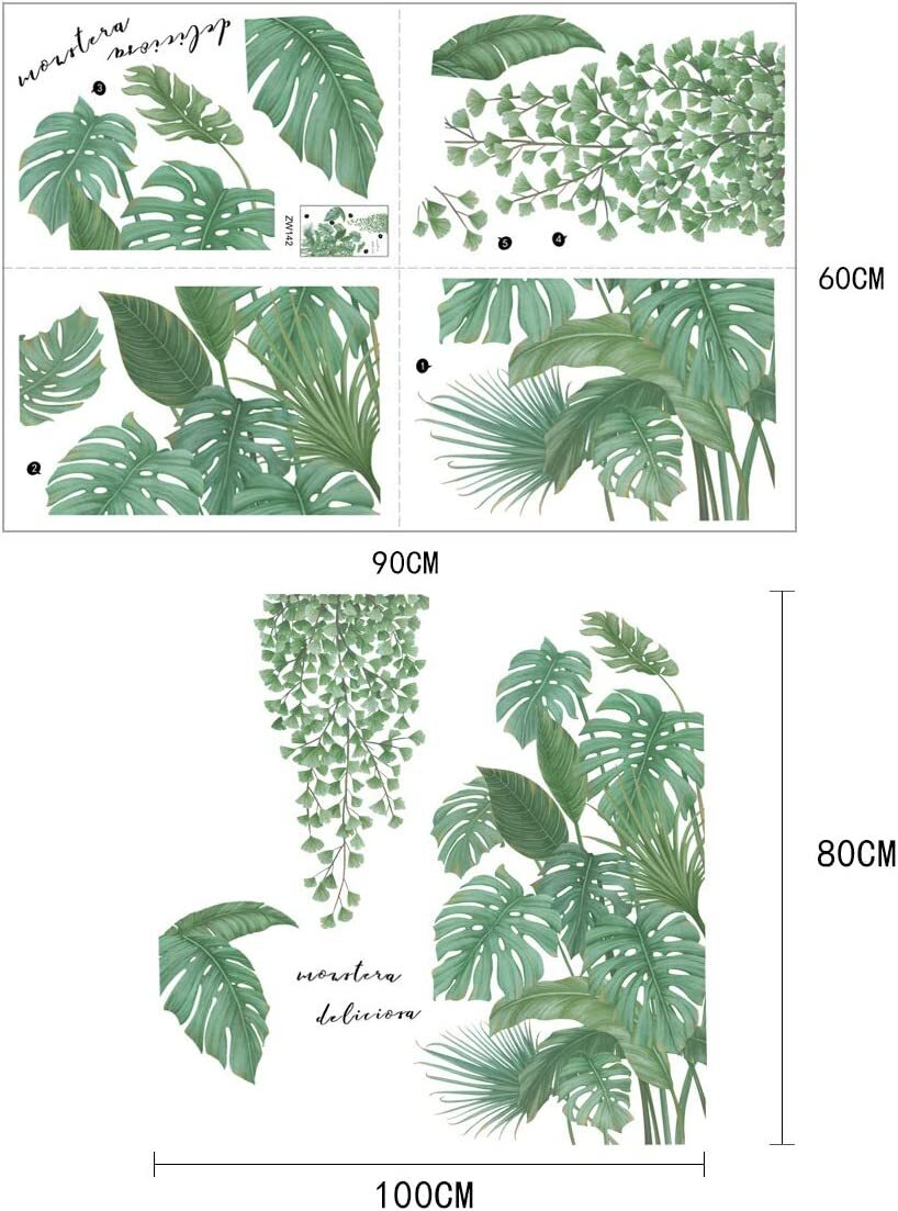 Monstera Leaf Tropical Plants Wall Stickers Decal DIY Decor Mural Art Room Decoration