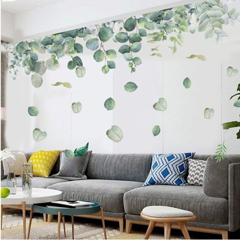 Fresh Leaves Eucalyptus Tree Vine Plants Wall Stickers Decal DIY Decor Mural Art Room Decoration