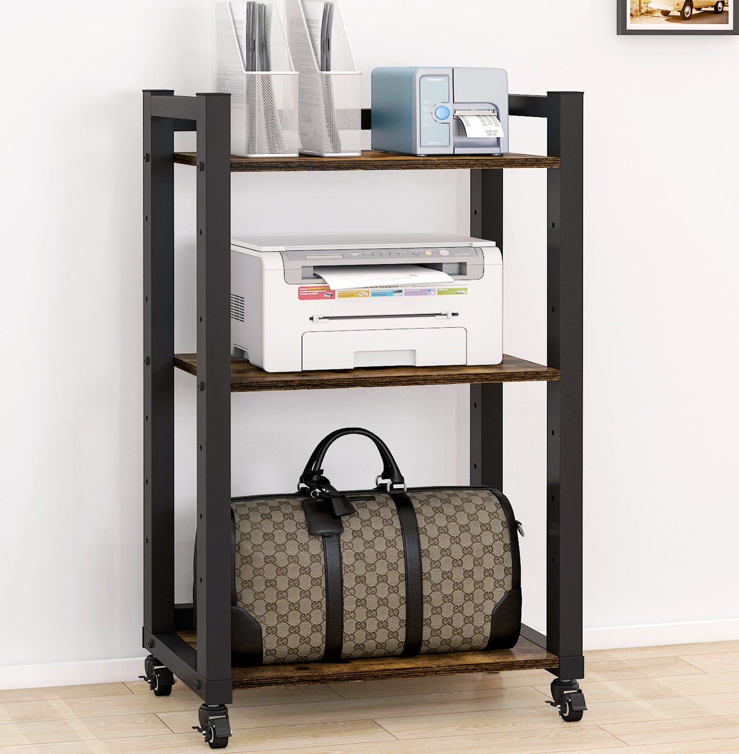 Fortis Heavy Duty Rustic Wood and Steel Multipurpose Utility Trolley Storage Shelf Organizer