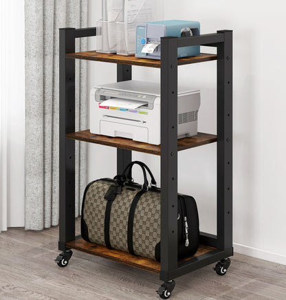 Fortis Heavy Duty Rustic Wood and Steel Multipurpose Utility Trolley Storage Shelf Organizer