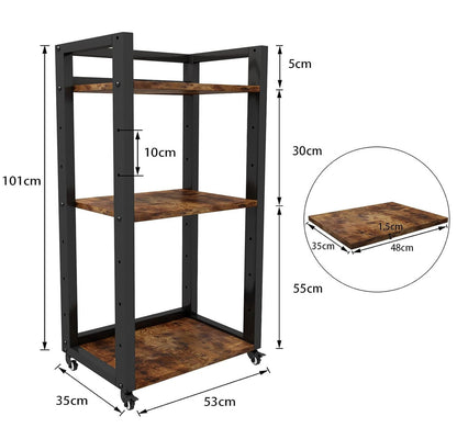 Fortis Heavy Duty Rustic Wood and Steel Multipurpose Utility Trolley Storage Shelf Organizer