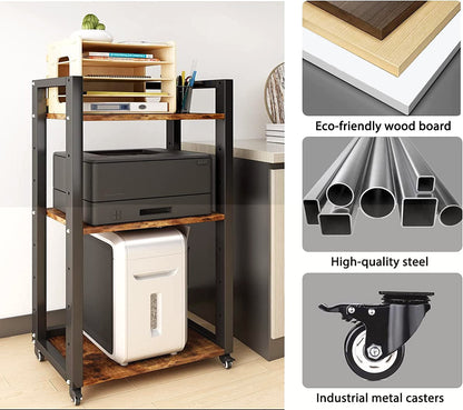 Fortis Heavy Duty Rustic Wood and Steel Multipurpose Utility Trolley Storage Shelf Organizer