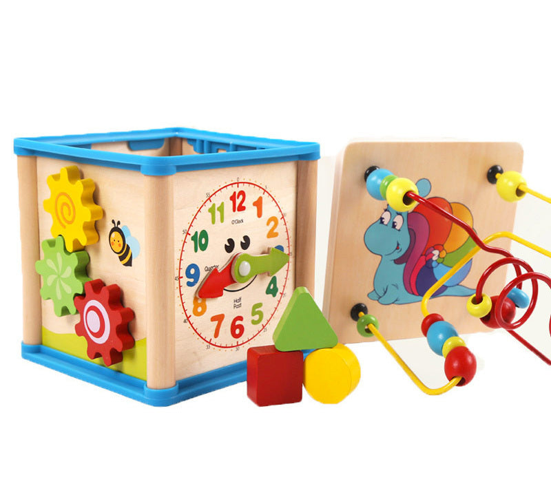 5-in-1 Wooden Activity Play Cube Learning Centre Education Toy