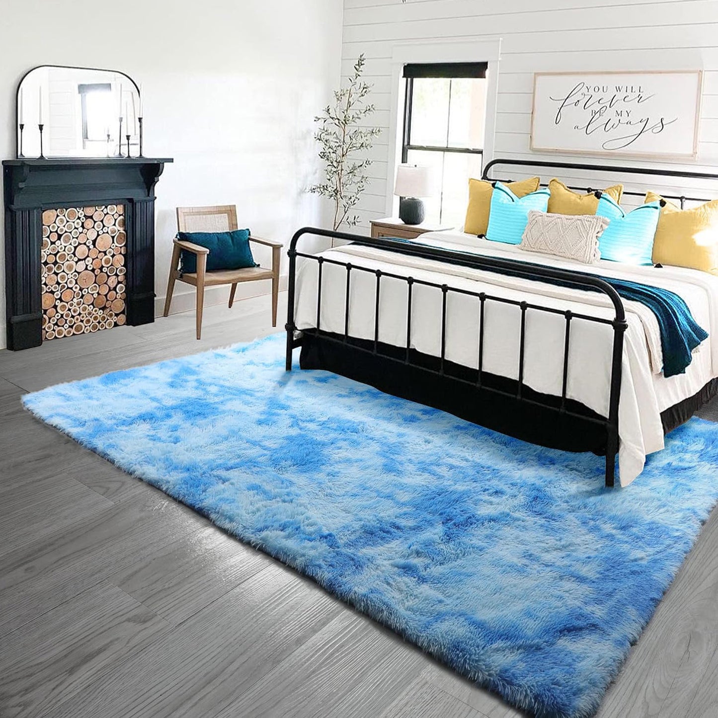 Blue Oasis Bedroom/Living Room Comfortable Shag Rug (200 x 140)