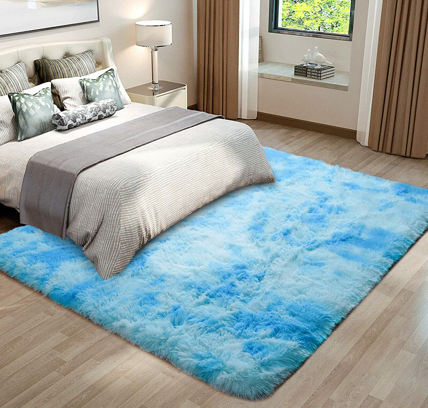 Blue Oasis Bedroom/Living Room Comfortable Shag Rug (200 x 140)