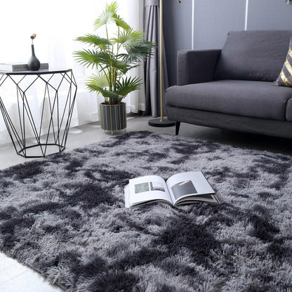 Soft Bedroom/Living Room Comfortable Shag Rug (200 x 140, Charcoal & Grey)