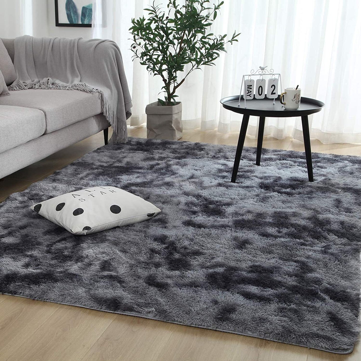 Soft Bedroom/Living Room Comfortable Shag Rug (200 x 140, Charcoal & Grey)