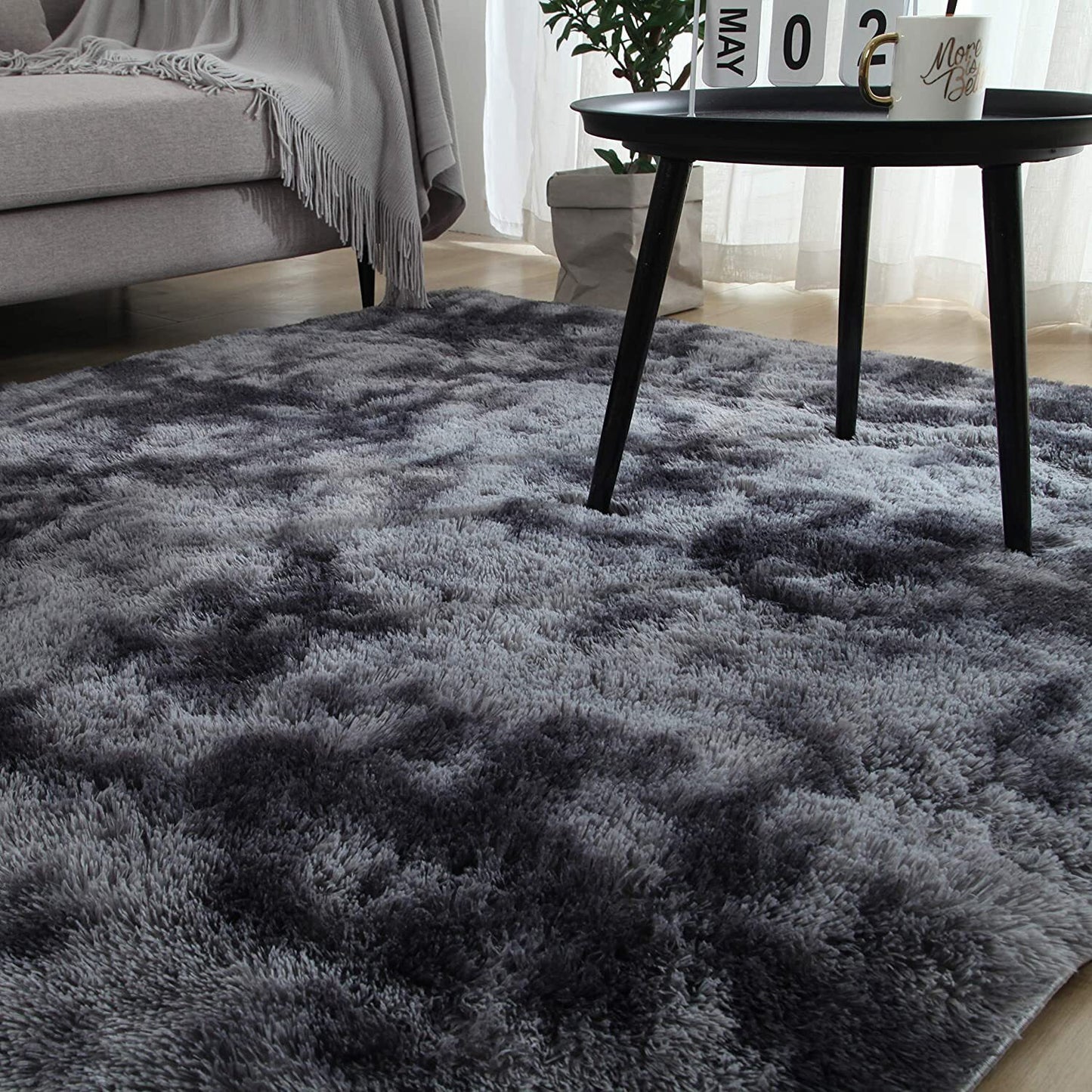 Soft Bedroom/Living Room Comfortable Shag Rug (200 x 140, Charcoal & Grey)