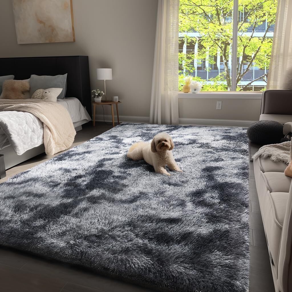 Soft Bedroom/Living Room Comfortable Shag Rug (200 x 140, Charcoal & Grey)