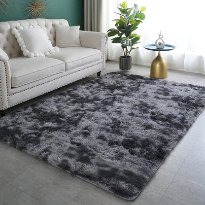 Soft Bedroom/Living Room Comfortable Shag Rug (200 x 140, Charcoal & Grey)