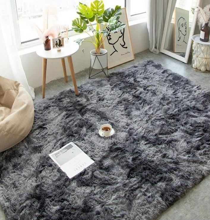 Soft Bedroom/Living Room Comfortable Shag Rug (200 x 140, Charcoal & Grey)