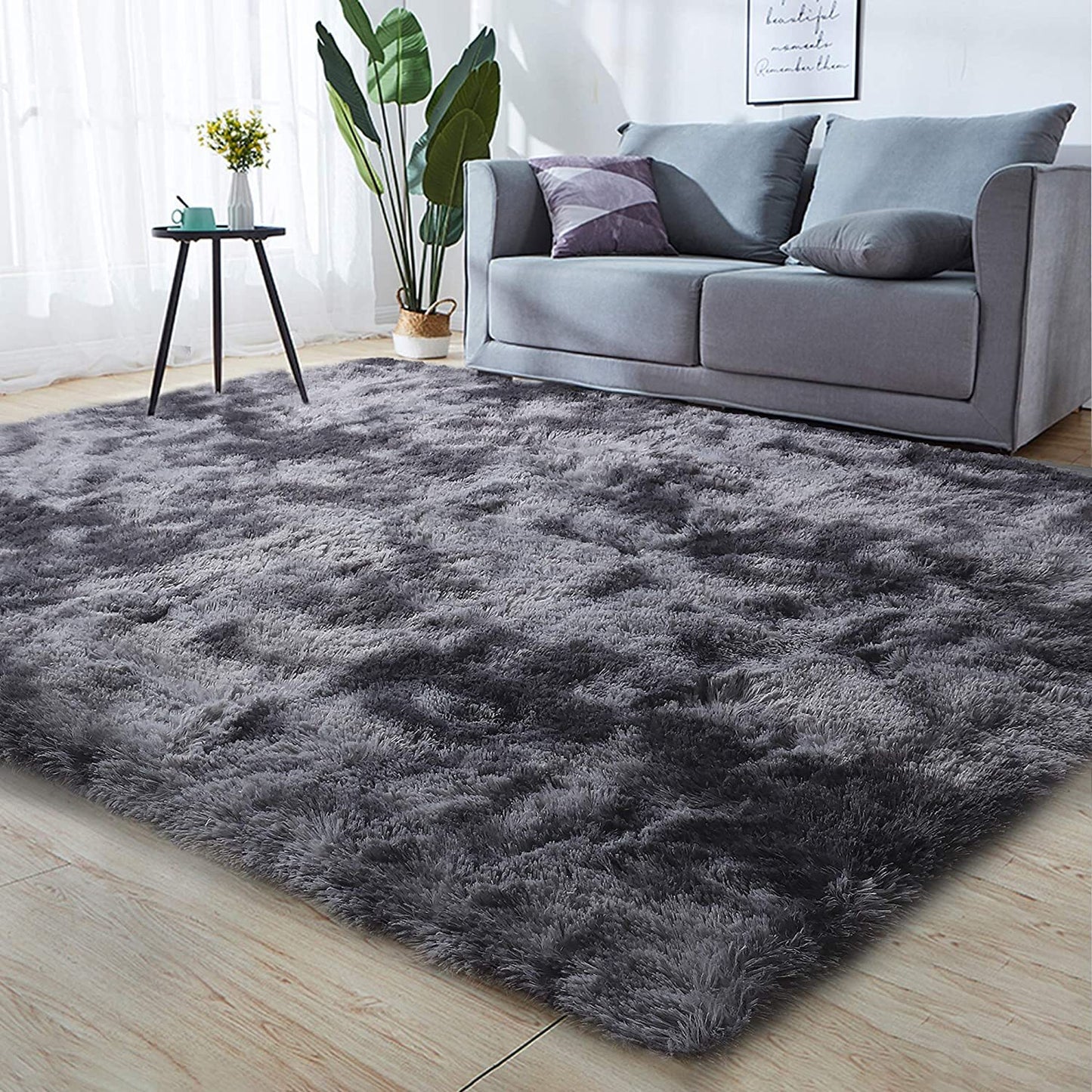 Soft Bedroom/Living Room Comfortable Shag Rug (200 x 140, Charcoal & Grey)