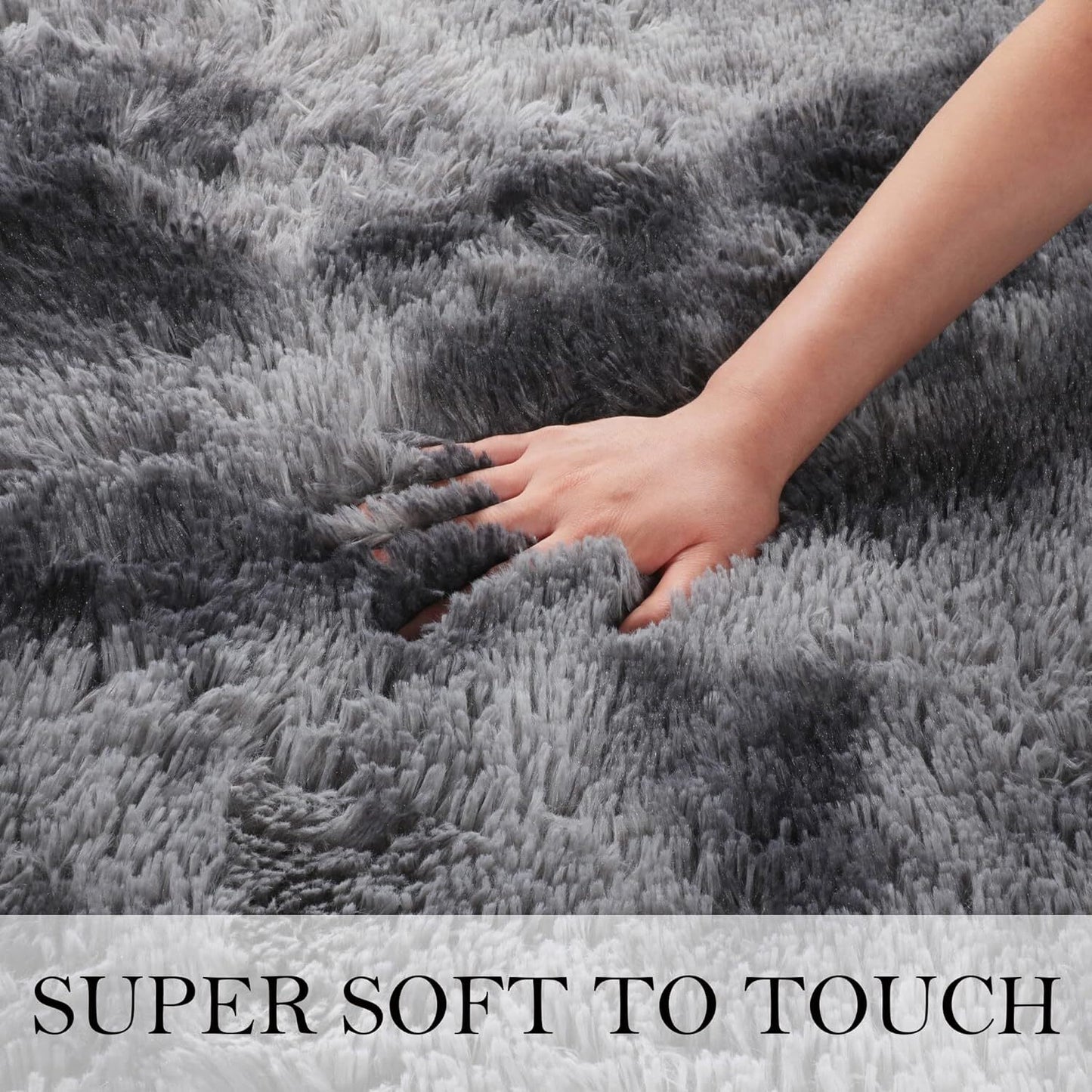 Soft Bedroom/Living Room Comfortable Shag Rug (200 x 140, Charcoal & Grey)