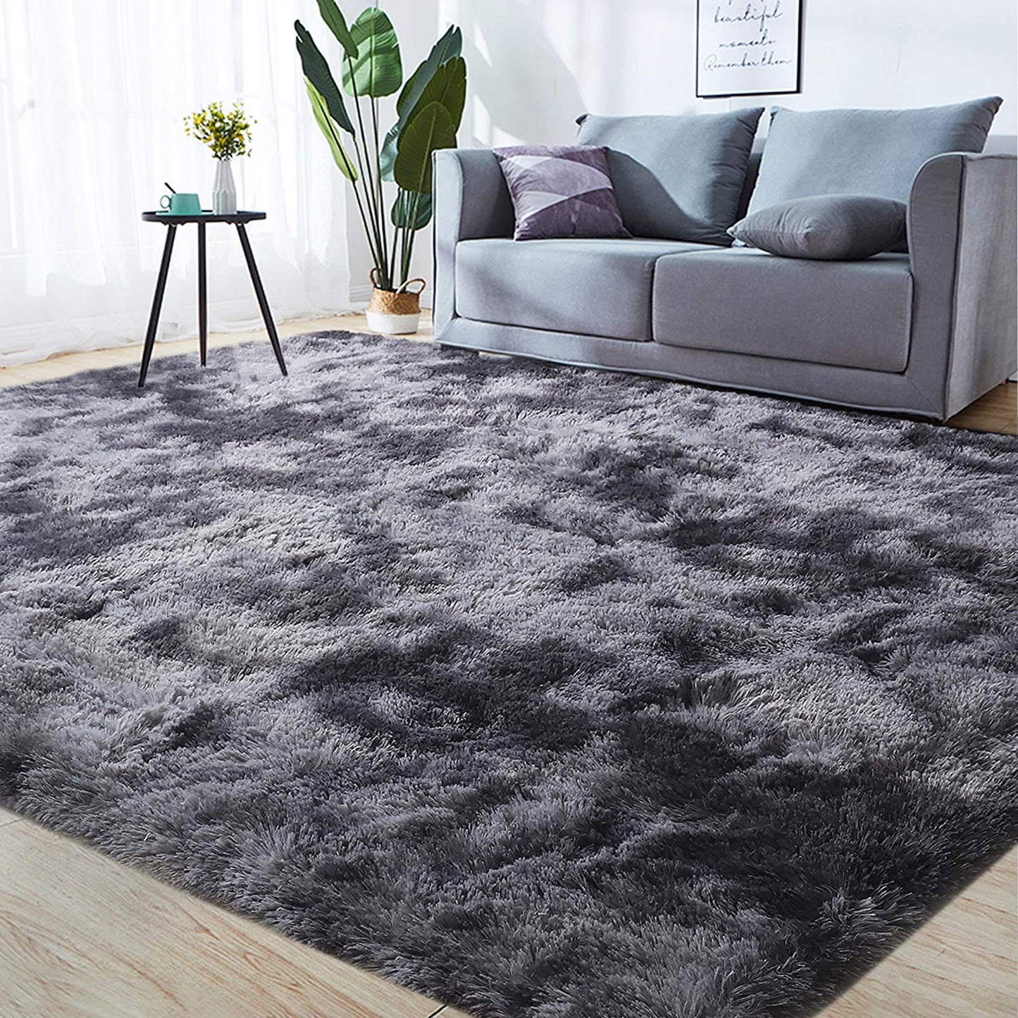 XL Comfortable Shag Rug (300 x 200, Charcoal & Grey)