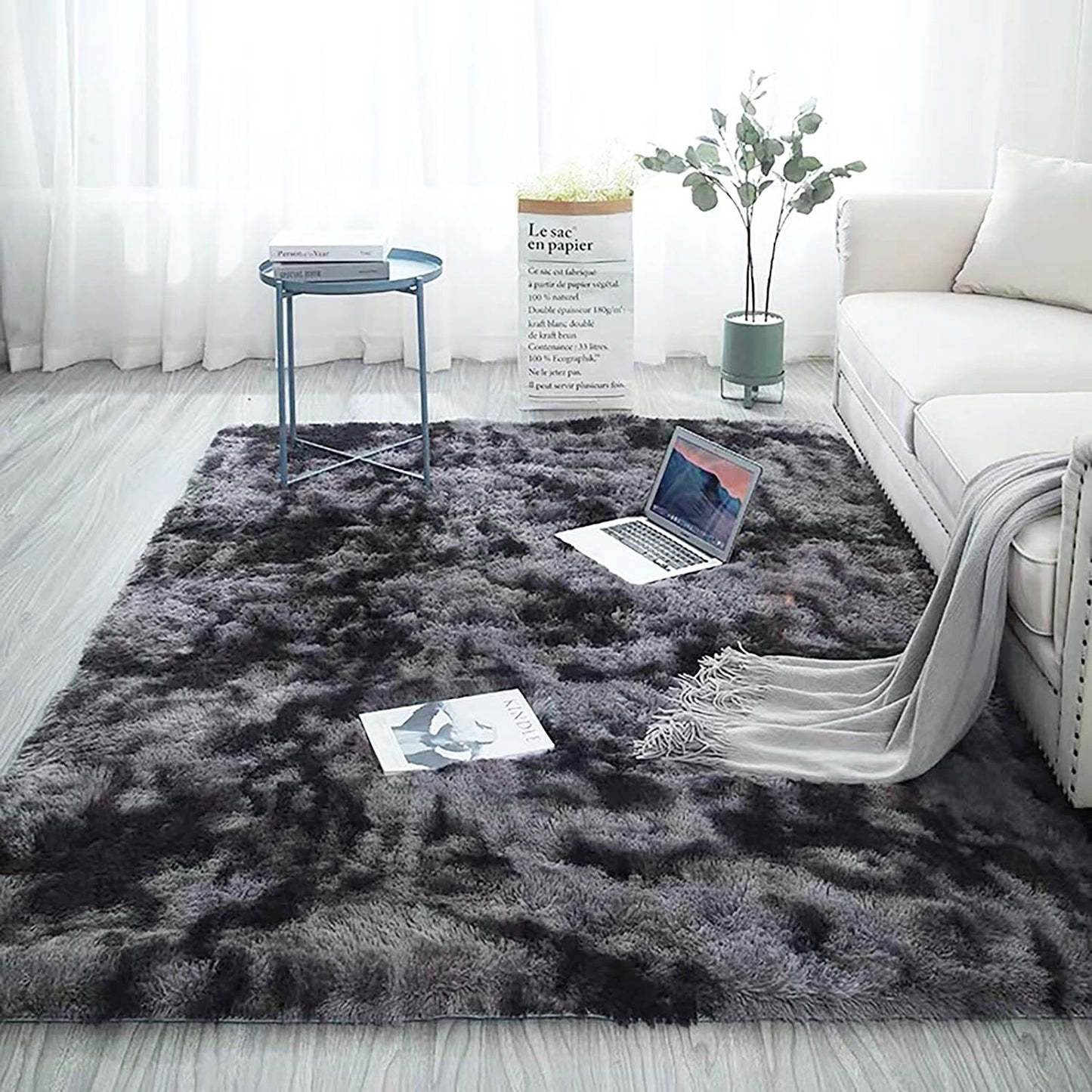 XL Comfortable Shag Rug (300 x 200, Charcoal & Grey)