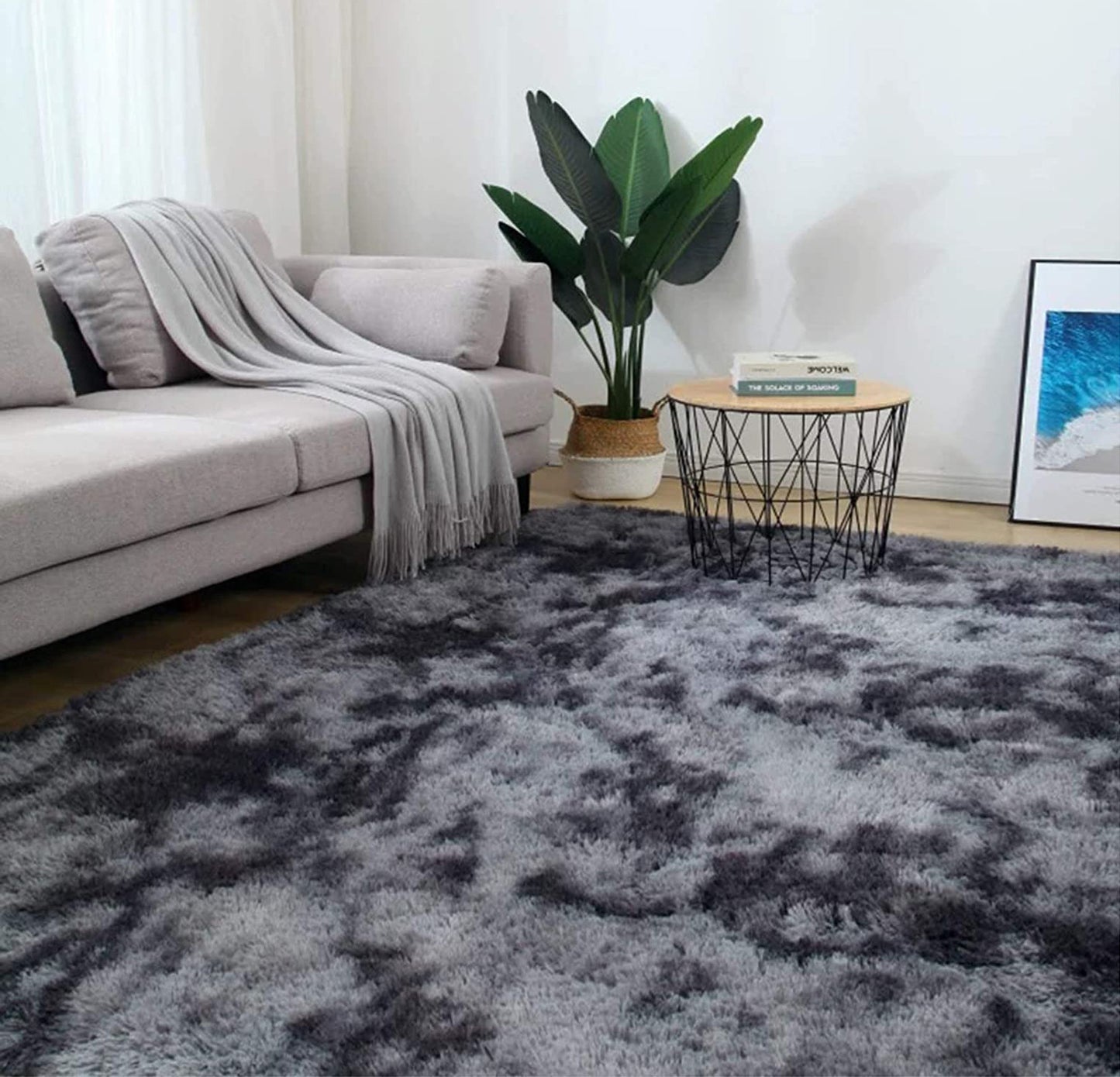 XL Comfortable Shag Rug (300 x 200, Charcoal & Grey)