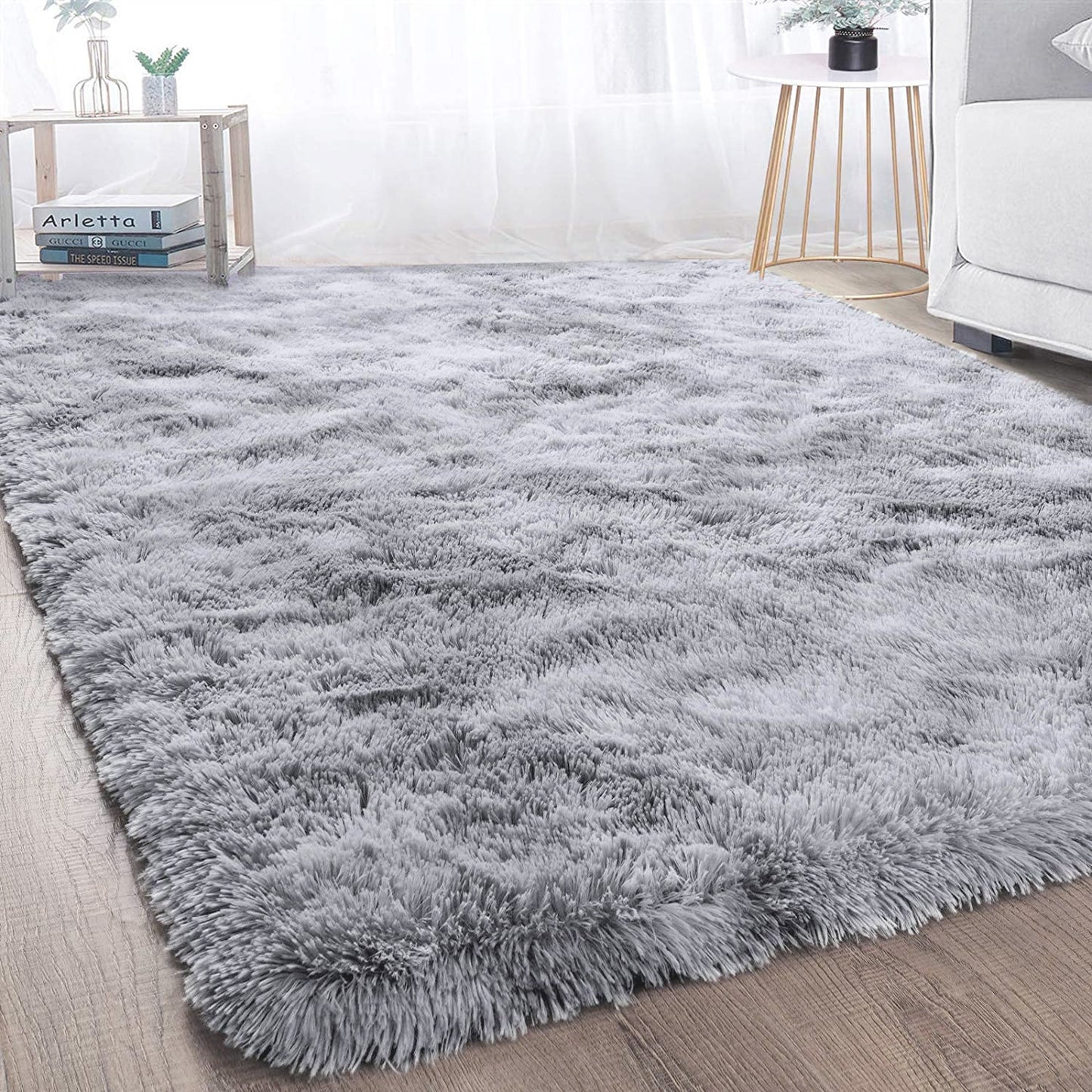 Luxe Bedroom/Living Room Comfortable Shag Rug (200 x 140, Platinum)