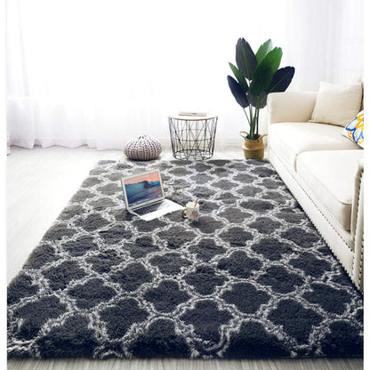 Soft Bedroom/Living Room Comfortable Shag Rug (200 x 140, Black Lattice)