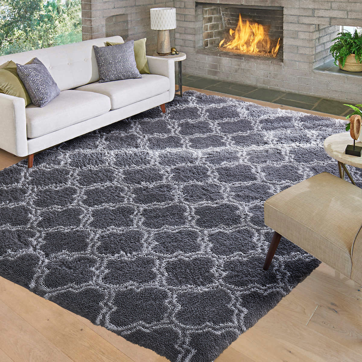 Soft Bedroom/Living Room Comfortable Shag Rug (200 x 140, Black Lattice)