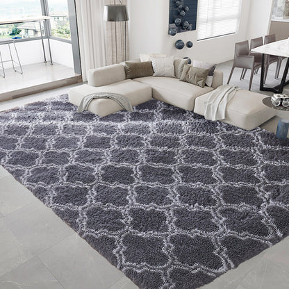 Soft Bedroom/Living Room Comfortable Shag Rug (200 x 140, Black Lattice)