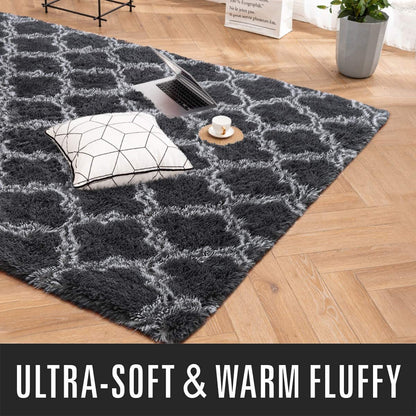 XL Comfortable Shag Rug (300 x 200, Black Lattice)