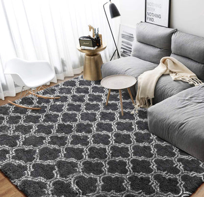 XL Comfortable Shag Rug (300 x 200, Black Lattice)