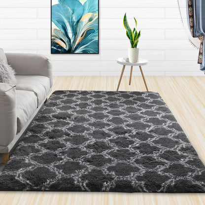 XL Comfortable Shag Rug (300 x 200, Black Lattice)