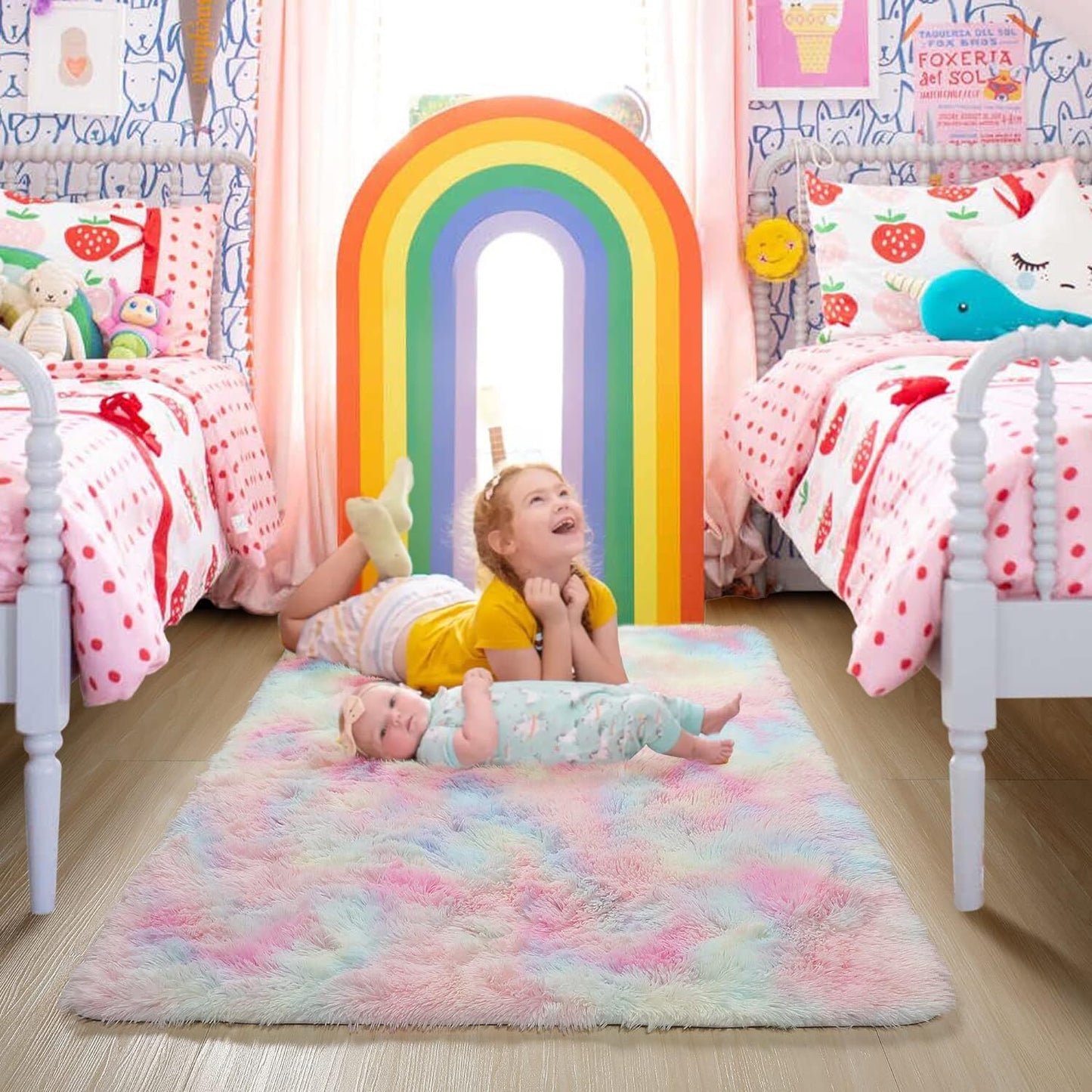 Rainbow Dream Bedroom/Living Room Comfortable Shag Rug (200 x 140)