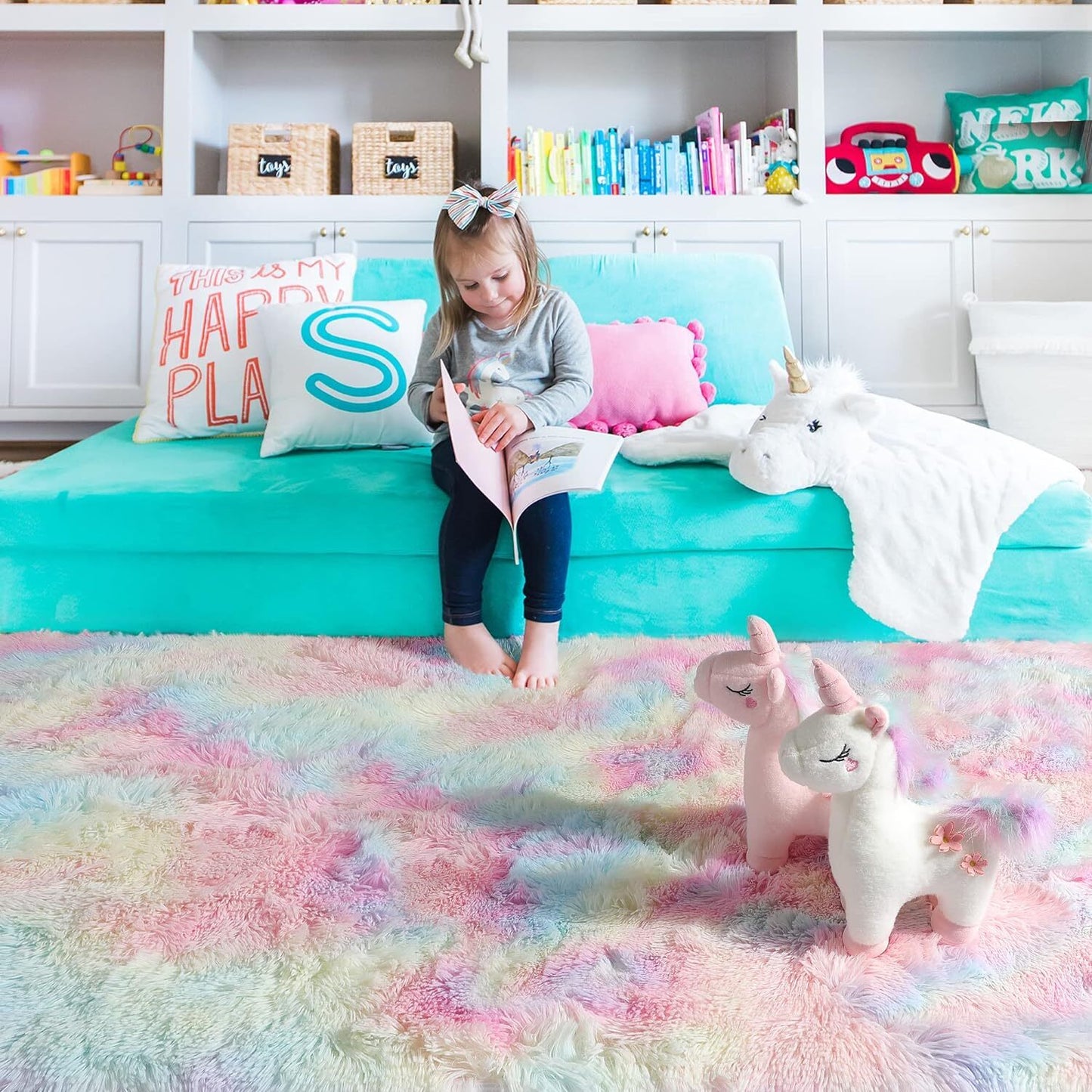 Rainbow Dream Bedroom/Living Room Comfortable Shag Rug (200 x 140)