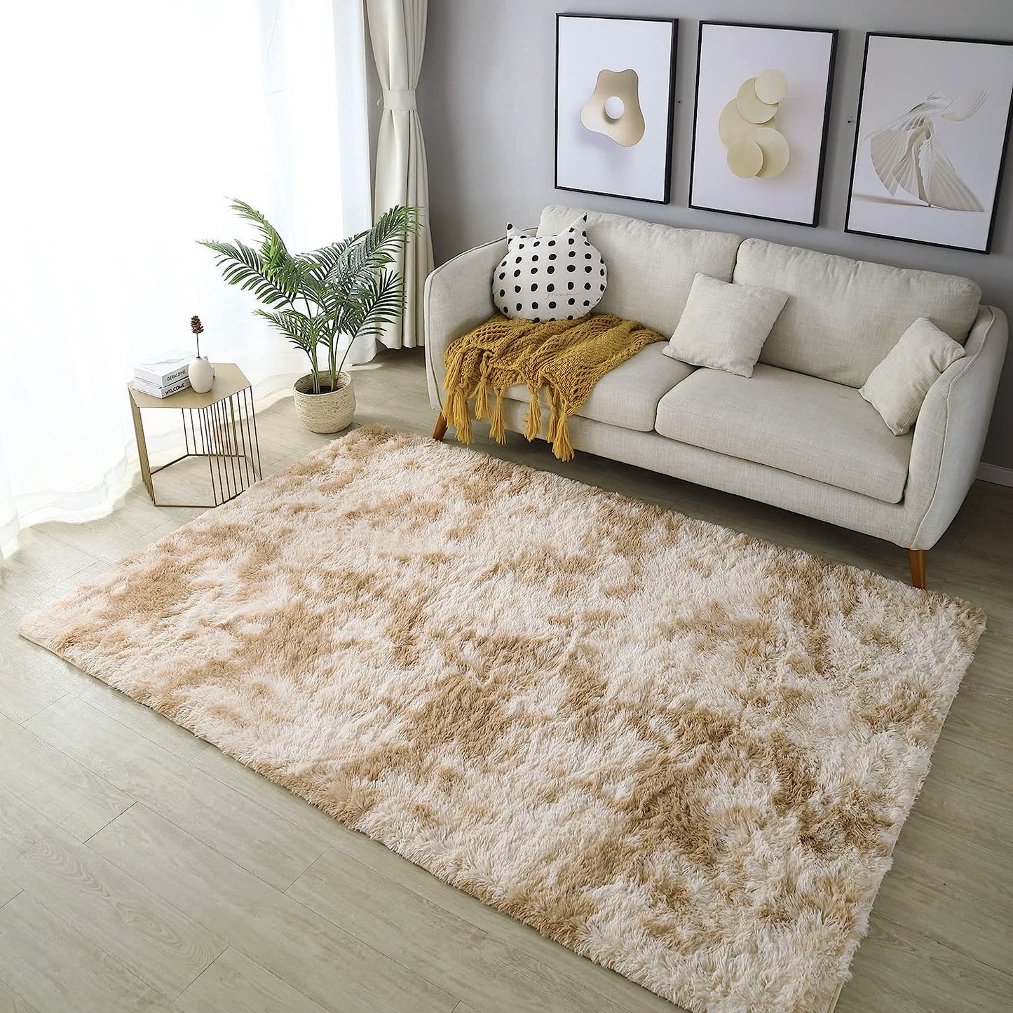 Large Comfortable Soft Shag Rug (230 x 160, Tan)