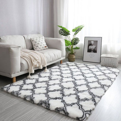 Soft Bedroom/Living Room Comfortable Shag Rug (200 x 140, White Lattice)