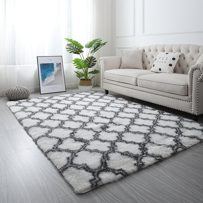 Soft Bedroom/Living Room Comfortable Shag Rug (200 x 140, White Lattice)