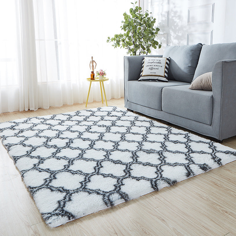 Soft Bedroom/Living Room Comfortable Shag Rug (200 x 140, White Lattice)