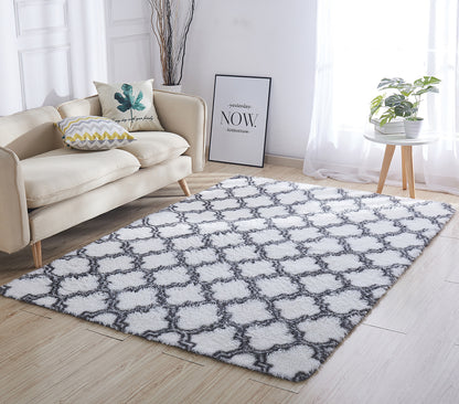 Soft Bedroom/Living Room Comfortable Shag Rug (200 x 140, White Lattice)