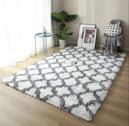 Soft Bedroom/Living Room Comfortable Shag Rug (200 x 140, White Lattice)