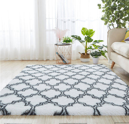 Soft Bedroom/Living Room Comfortable Shag Rug (200 x 140, White Lattice)