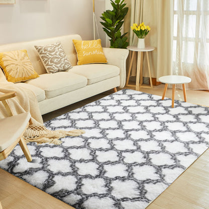 Soft Bedroom/Living Room Comfortable Shag Rug (200 x 140, White Lattice)