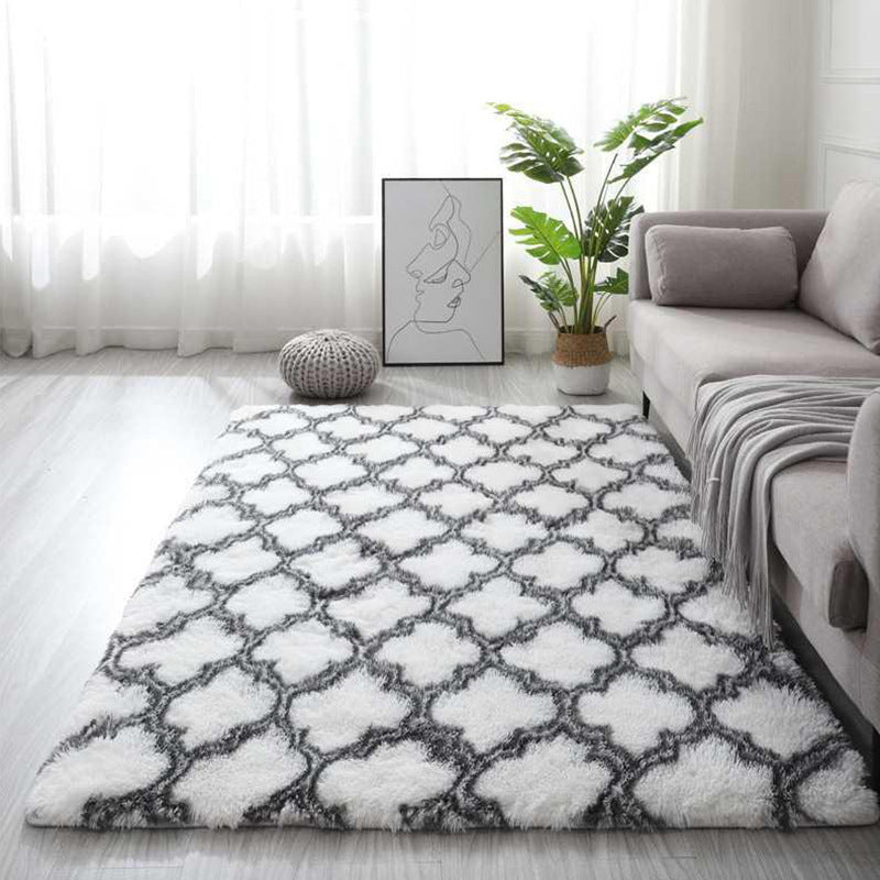 Soft Bedroom/Living Room Comfortable Shag Rug (200 x 140, White Lattice)