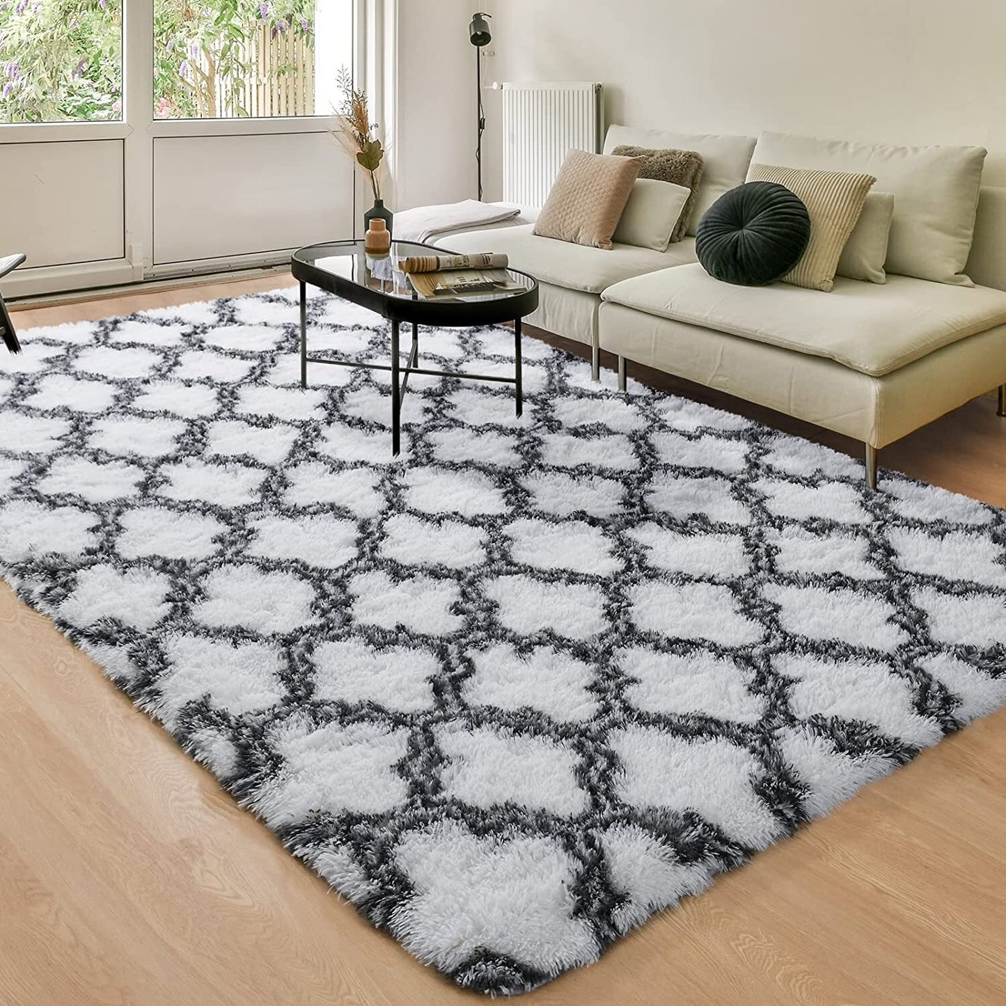 XL Soft Comfortable Shag Rug (300 x 200, White Lattice)