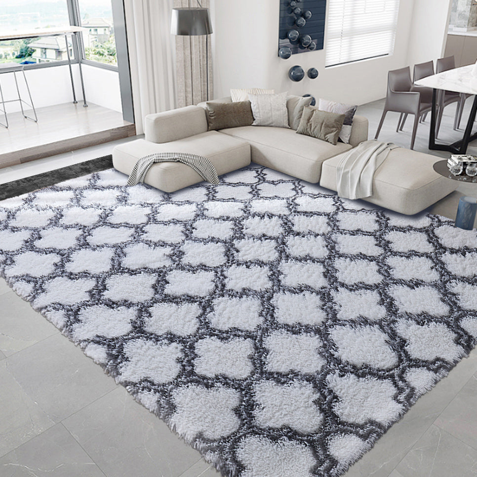 XL Soft Comfortable Shag Rug (300 x 200, White Lattice)