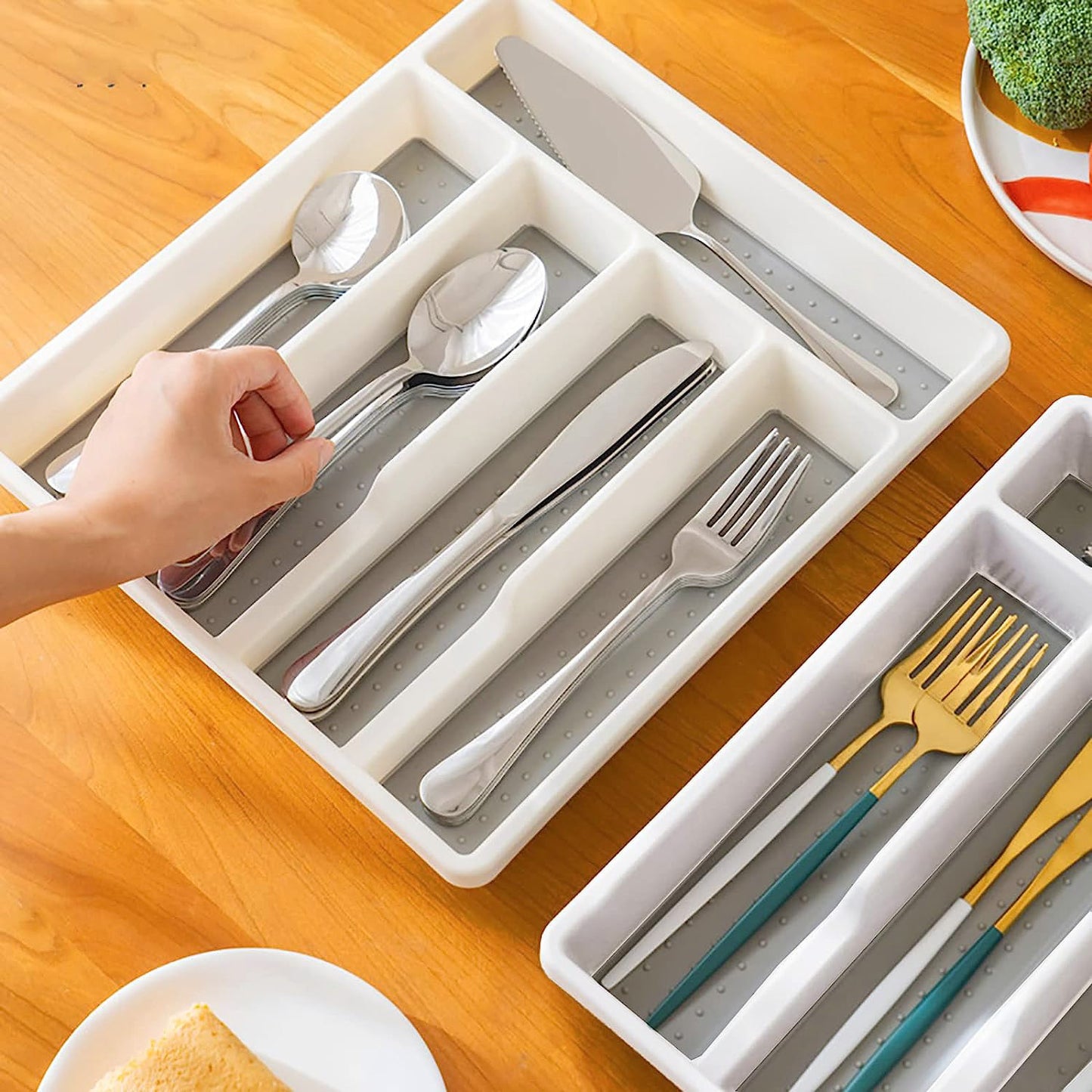 5-Compartment Cutlery Utensils Holder Storage Box Silverware Tray Drawer Organizer